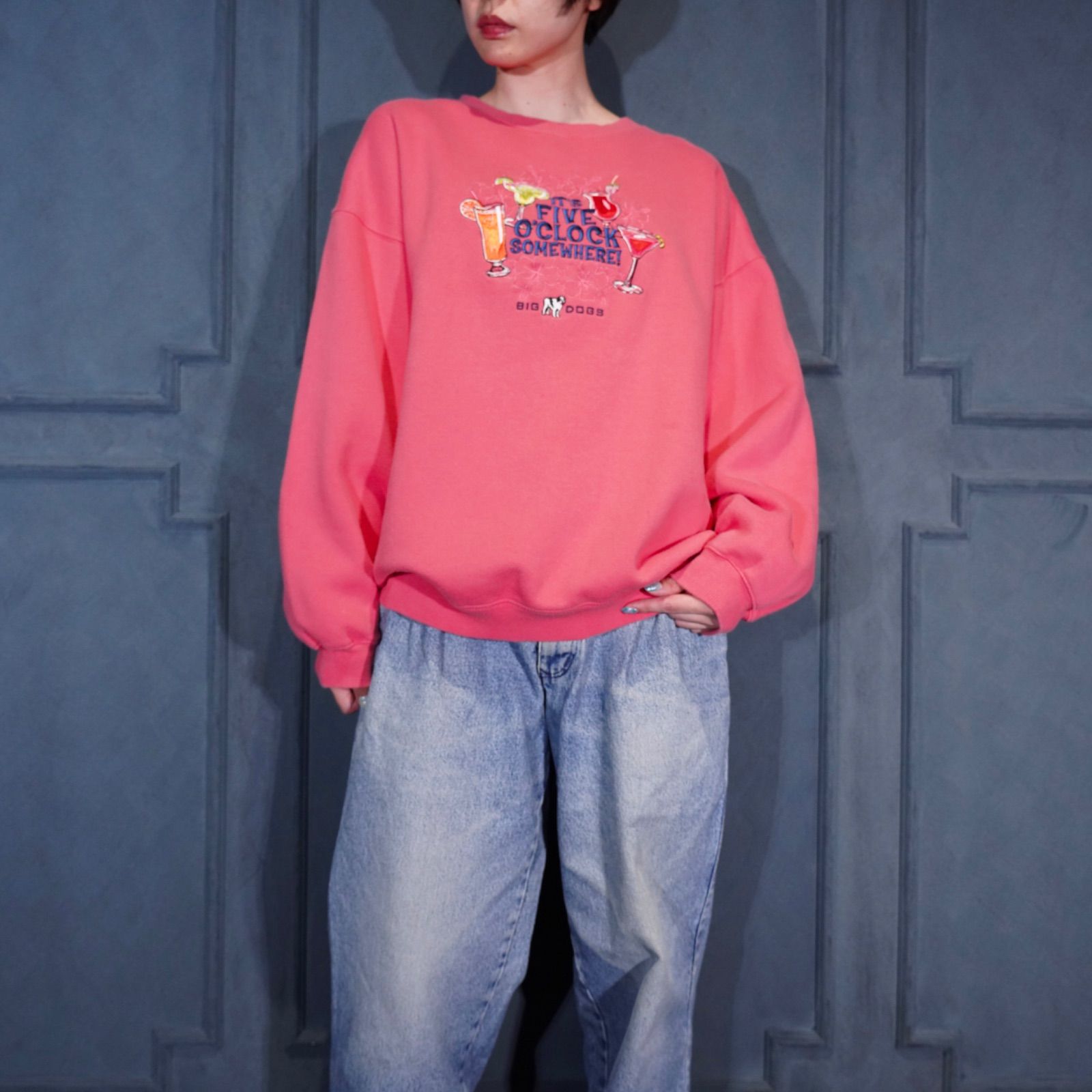 USA VINTAGE BIG DOGS COCKTAIL EMBROIDERY DESIGN SWEAT SHIRT|アメリカ古着ビッグドッグスカクテル刺繍デザインスウェット