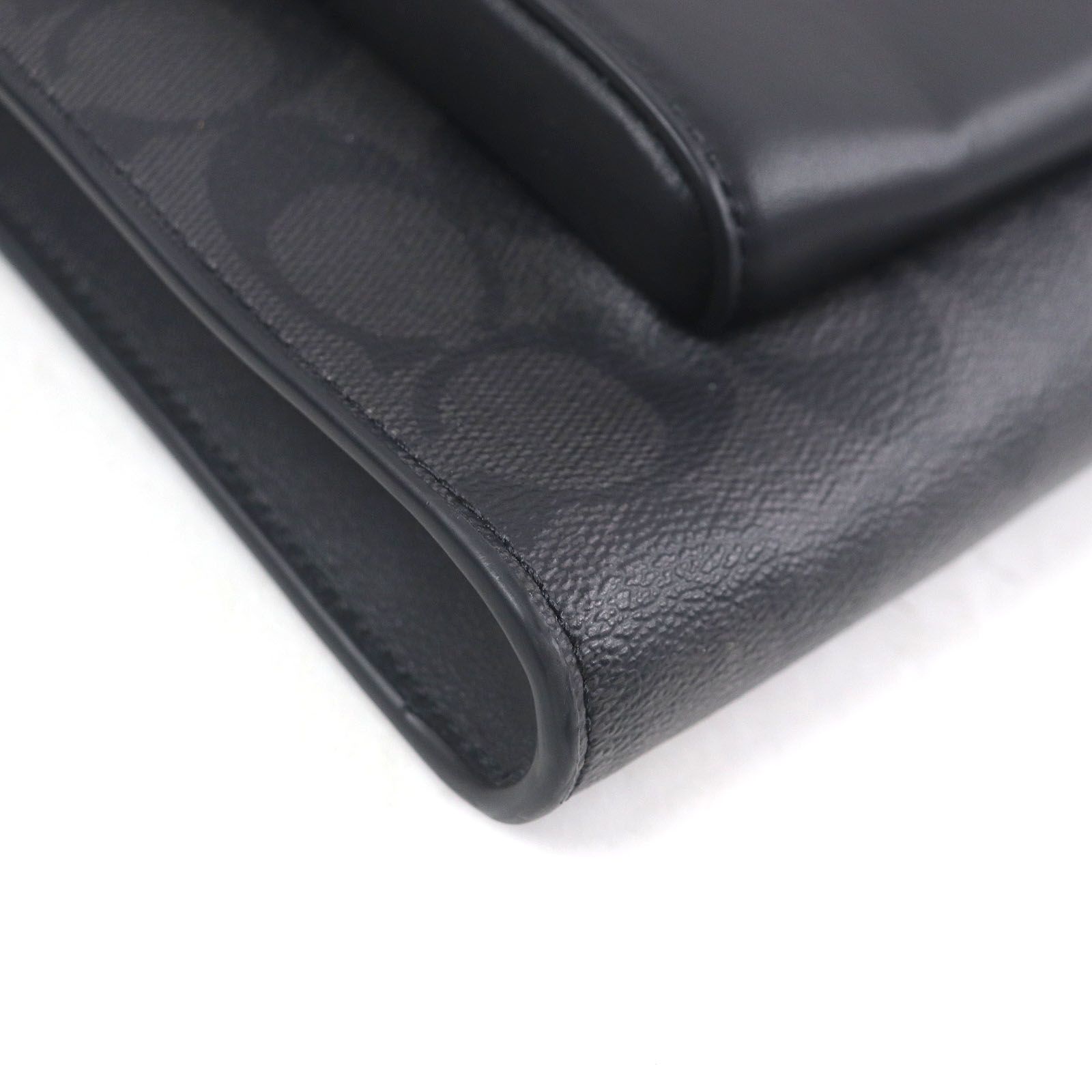 極美品□COACH コーチ CU113 イーサン ポートフォリオ・シグネチャー キャンバス レザー ロゴシルバー金具 クラッチバッグ ブラック 極美品□COACH コーチ CU113 イーサン ポートフォリオ・シグネチャー