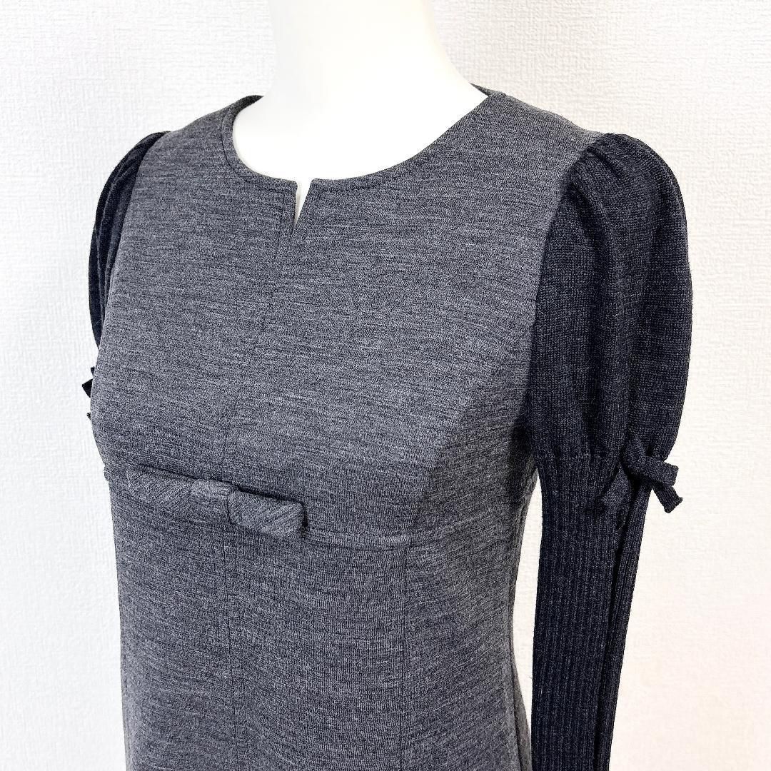 M sGRACY ニット袖フ ワンピース バイカラー 36 グレー NICORILABO_COM
