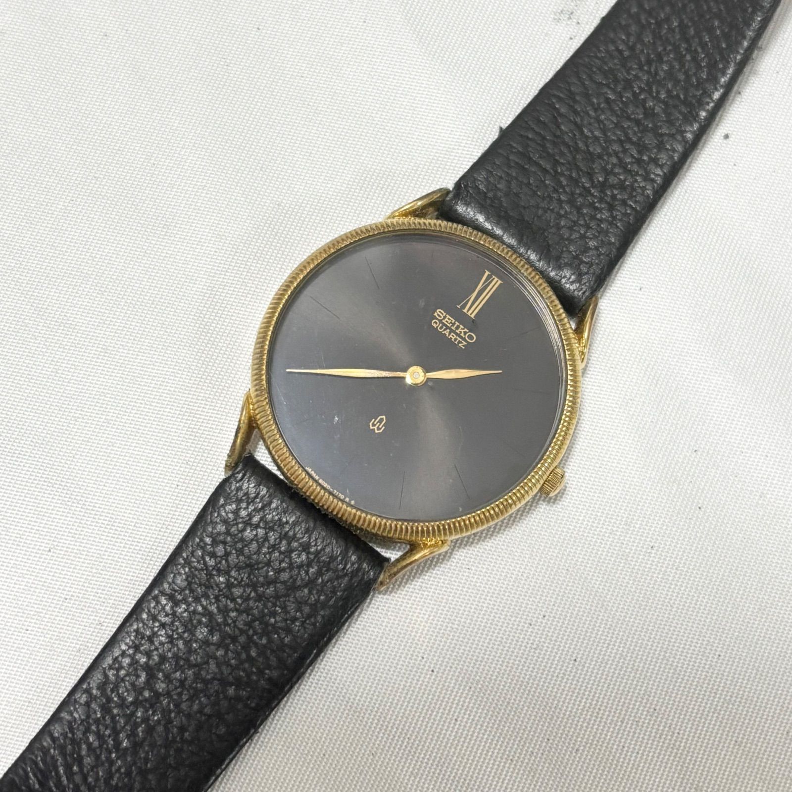 【希少/電池交換済】SEIKO　腕時計　純正ベルト　ゴールド　ブラック　クォーツ 希少/電池交換済】SEIKO 腕時計 純正ベルト ゴールド ブラック