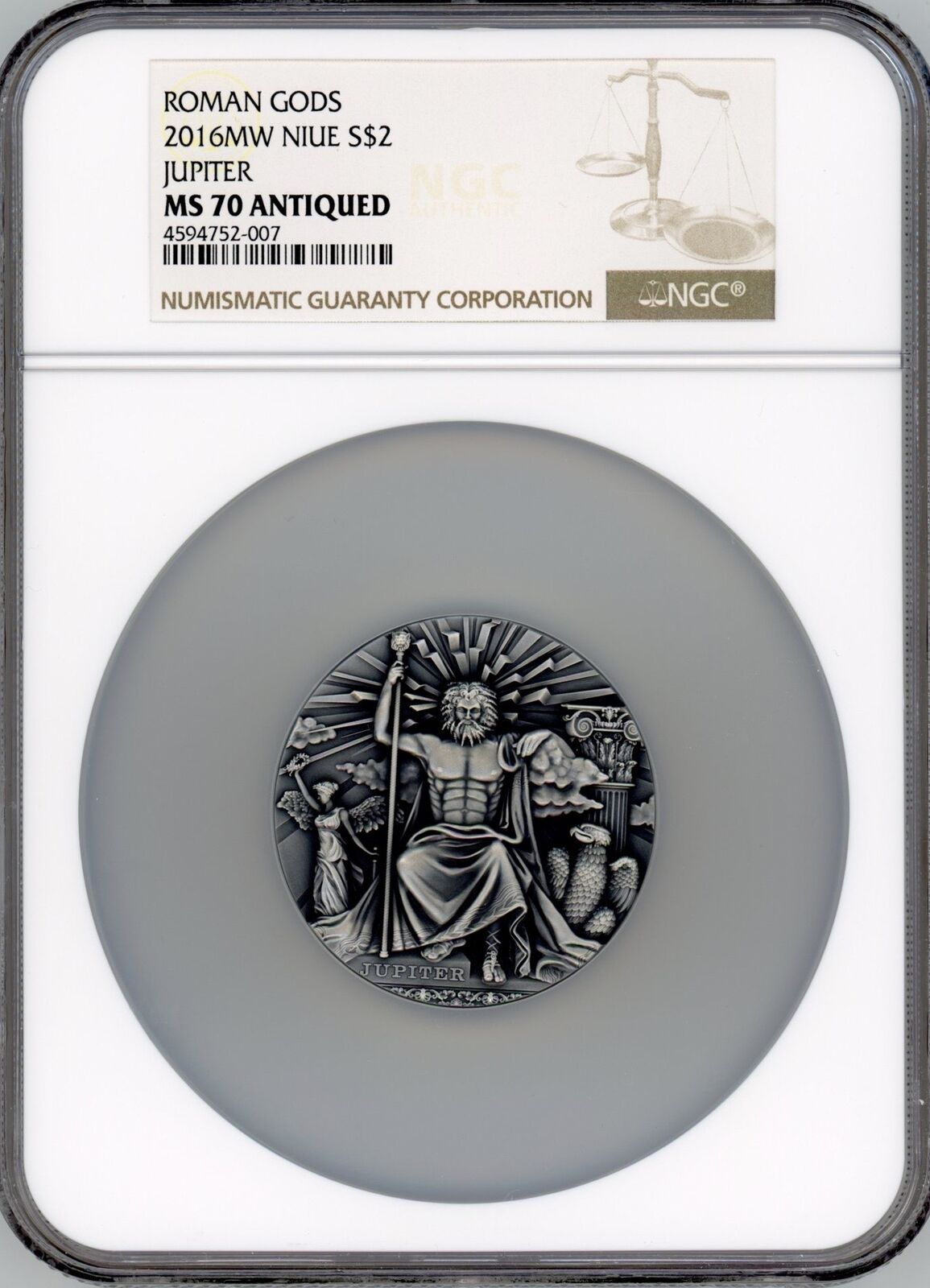 JUPITER ROMAN GODS SERIES 2016 NIUE 2oz SILVER COIN NGC $2 MS70 HR ANTIQUED