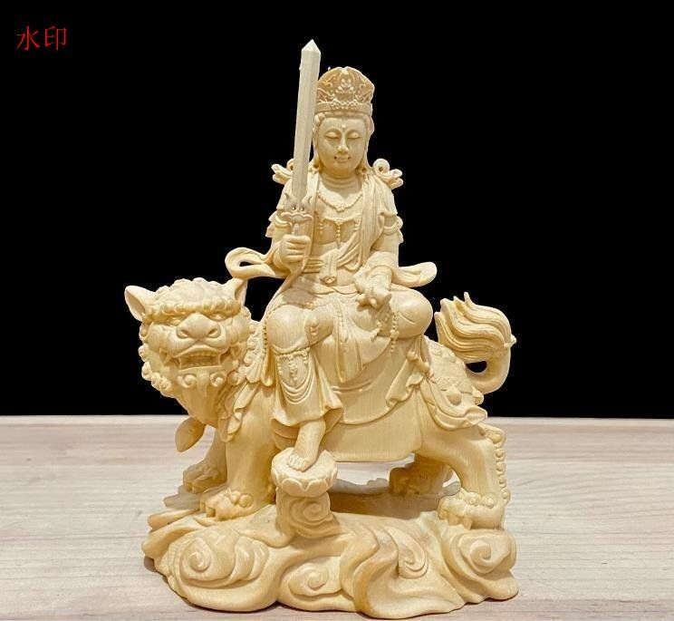 天然木 木彫仏像 文殊菩薩 普賢菩薩 座像 一式 彫刻 - メルカリ