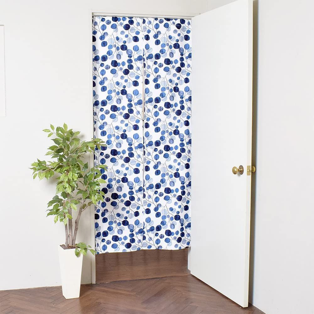 おしゃれ 北欧 のれん 目隠し 間仕切りカーテン 180cm丈 86cm×180cm Decor) ネイビーリーフ スタイルデコール(STYLE W3802210