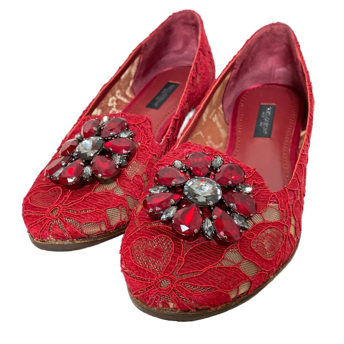 DOLCE＆GABBANA 総レースビジュ付きフラットシューズ　35 DOLCE&GABBANA(ドルチェアンドガッバーナ) フラットシューズ 35