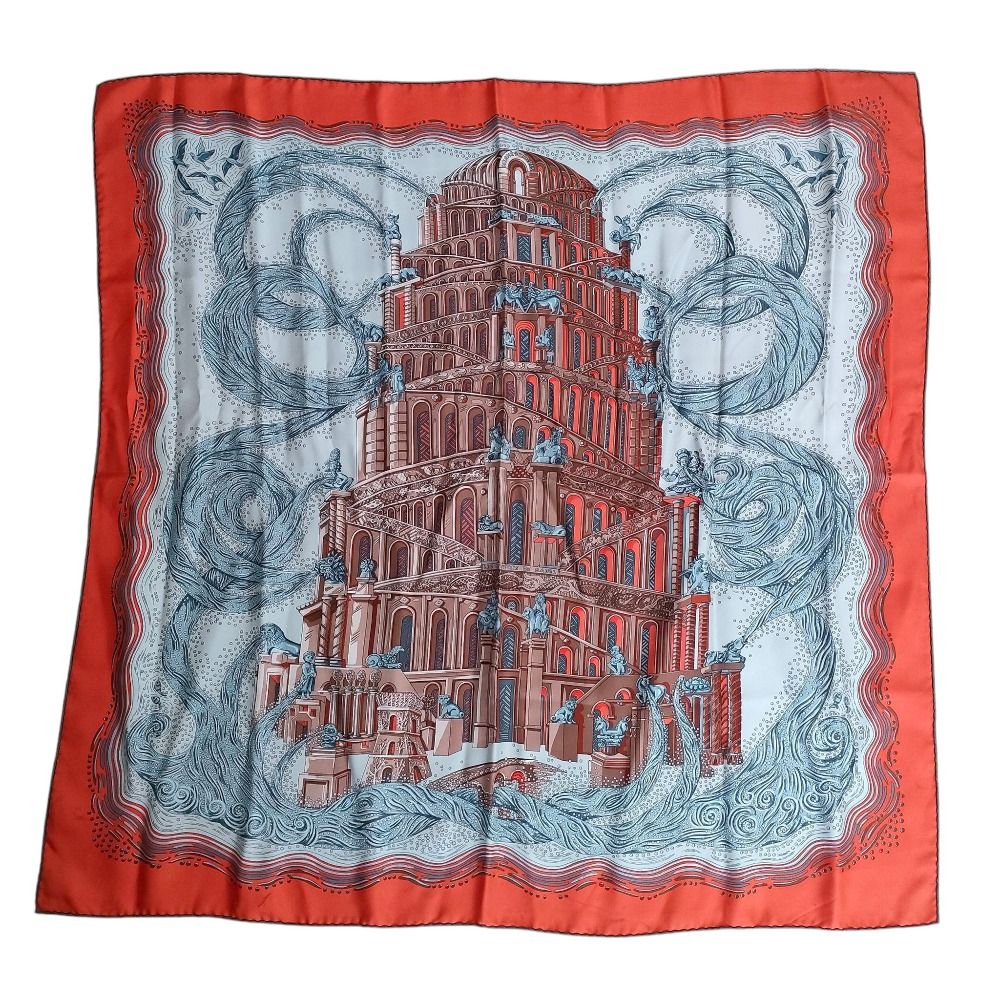 良品 HERMES エルメス カレ90 LES RIVIERES DE BABEL バベルの川