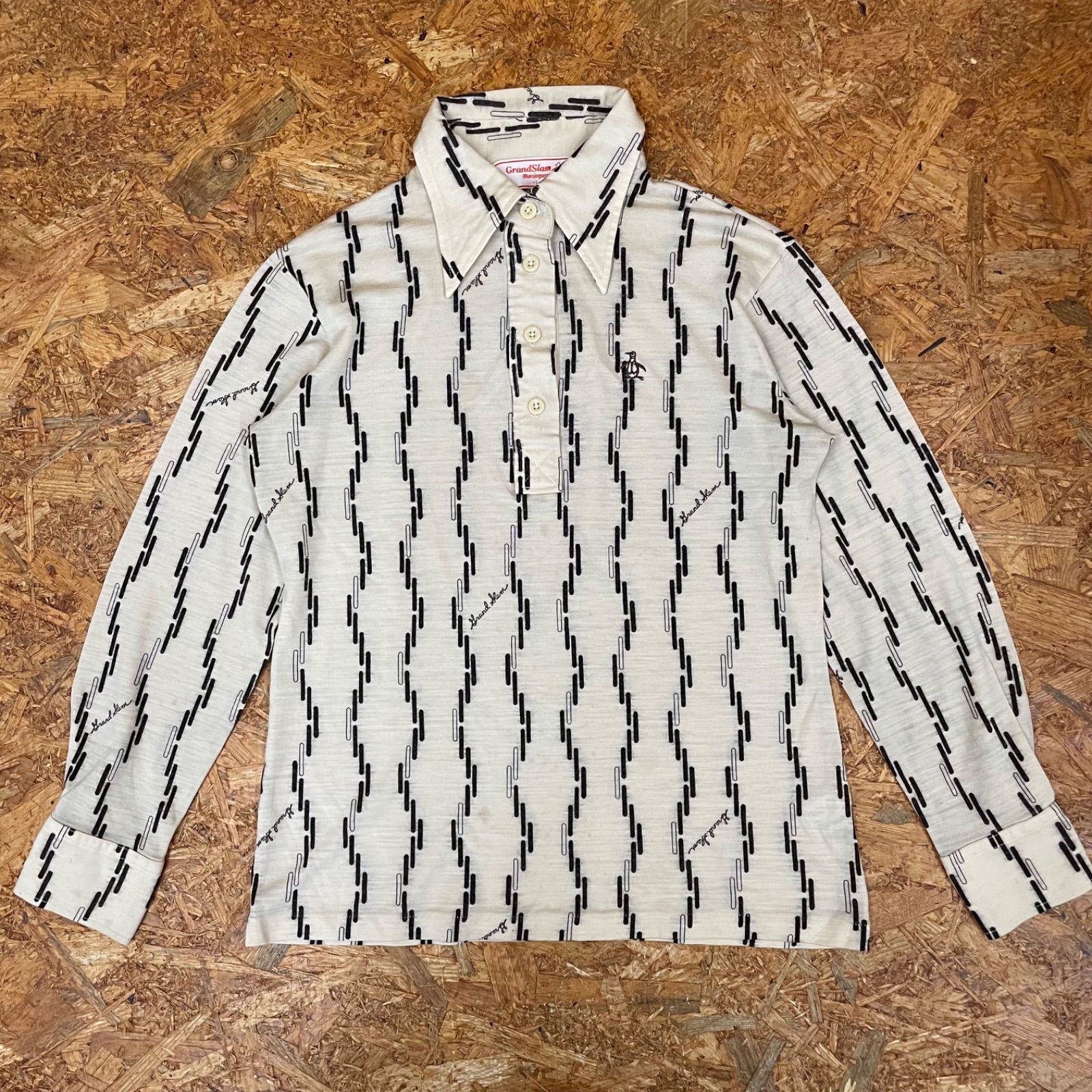 70s 昭和レトロ Munsingwear Grand Slam 長袖ポロシャツ L 総柄