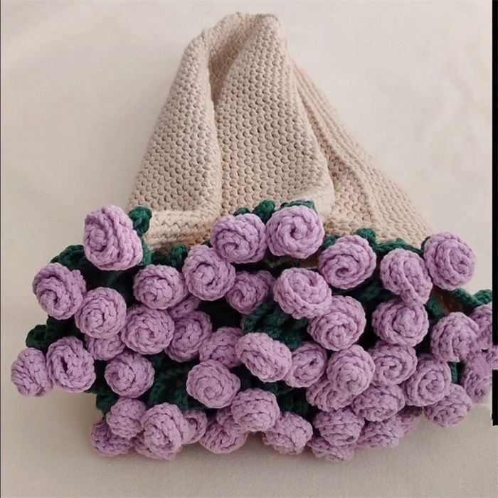 フラワーブーケブランケット かぎ針編みの花 バラ ハンドメイド