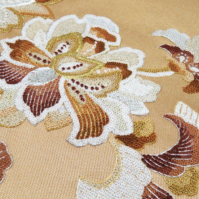 未着用　袋帯　刺繍　相良刺繍　花菱　花模様　着物　043a p 袋帯 中古 リサイクル 正絹 セミフォーマル お太鼓柄 三越扱い
