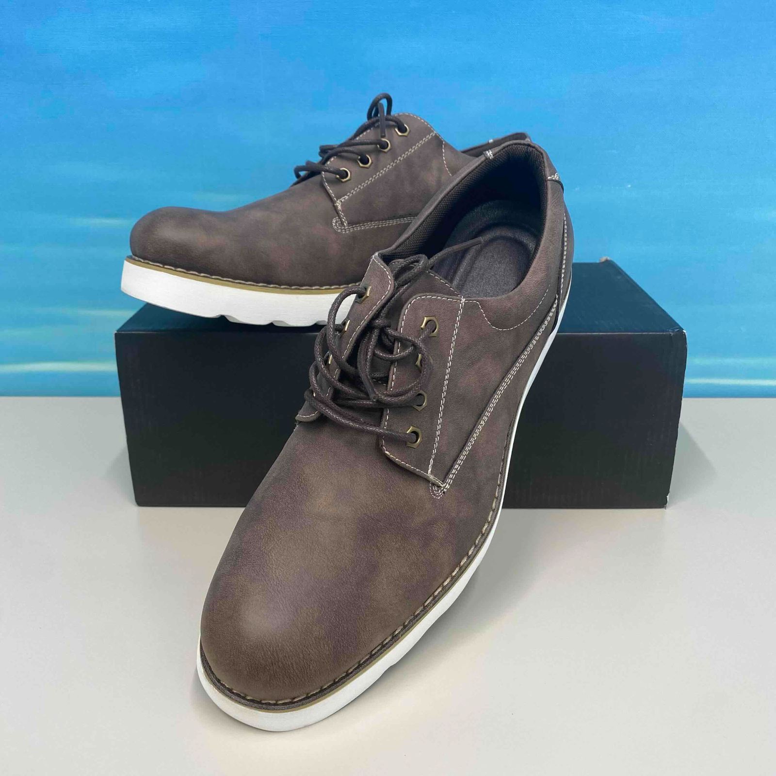 カジュアルレザー スエード シューズ 革靴 メンズ 本革 カジュアル レザーシューズ 黒 外羽根 プレーントゥ レースアップ 履きやすい 3E スエード レザー ビジネスシューズ 紐靴  ブラック グレー 茶 ブラウン 大人 おしゃれ 紳士靴 25-27cm デデス No.5265 | ＳＦＷ