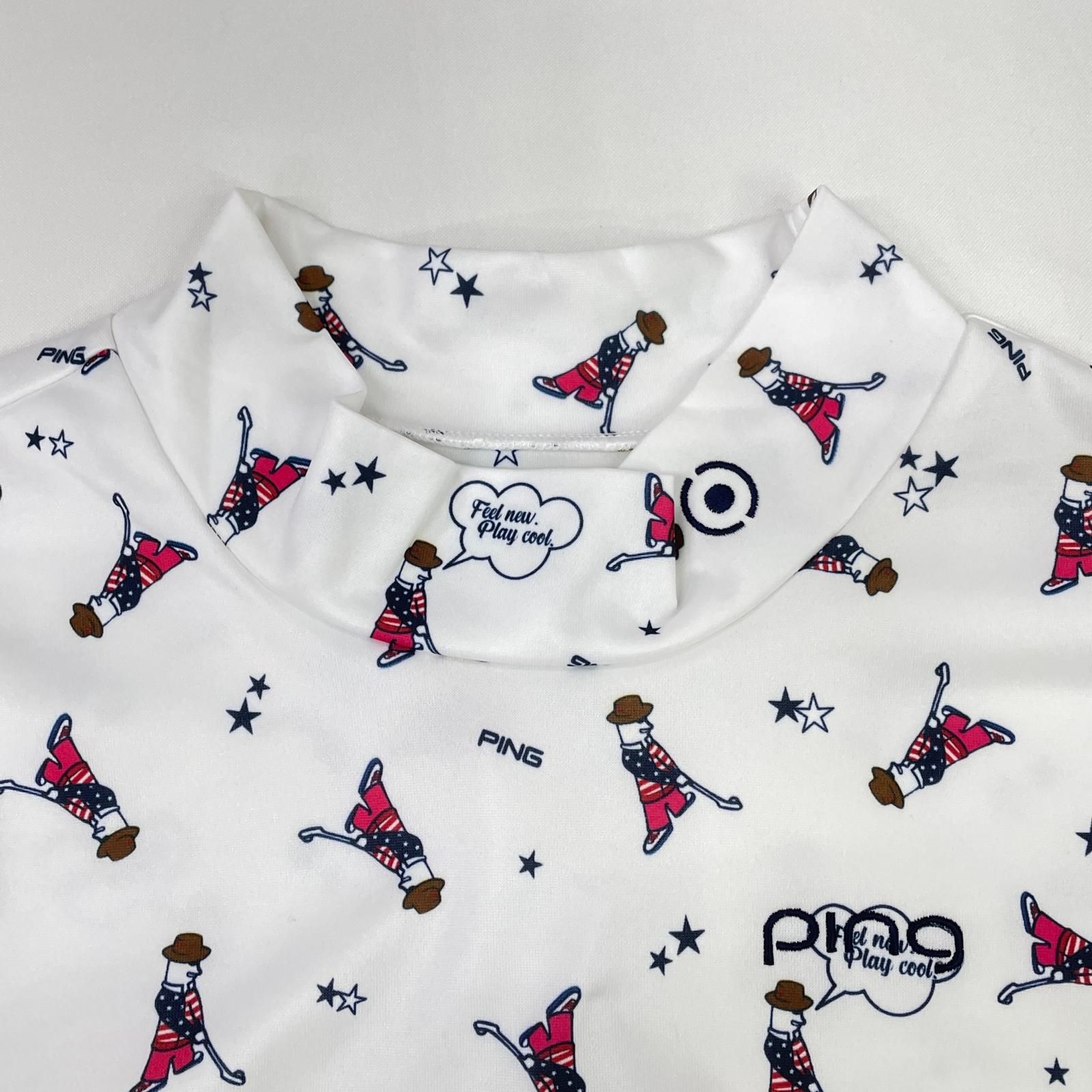 Ping ピン モックネック 総柄 ハイネック ストレッチ ホワイト ゴルフ Ping ピン モックネック 総柄 ハイネック ストレッチ ホワイト ゴルフ