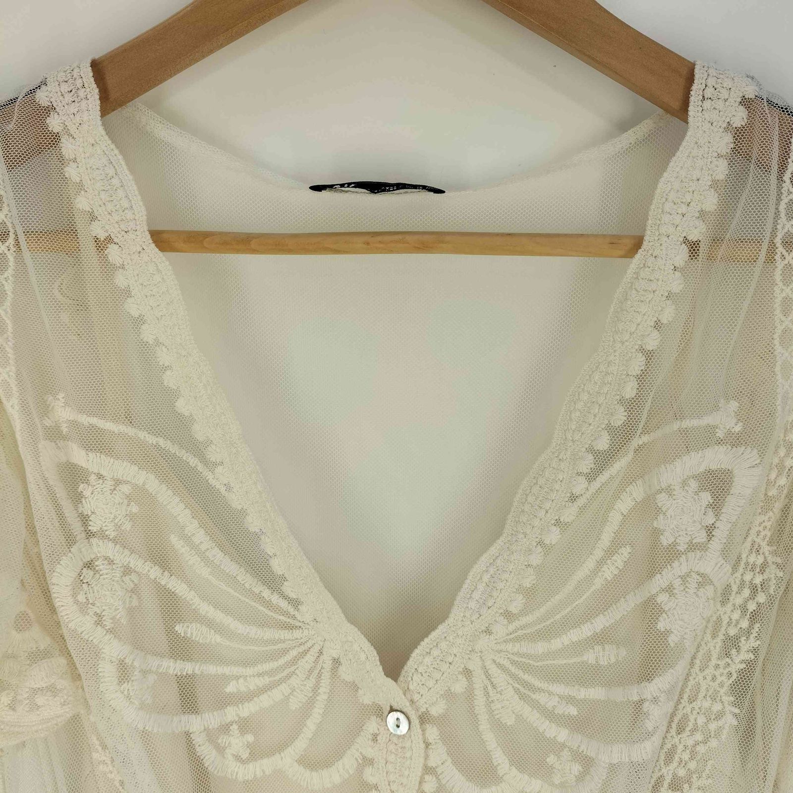 ZARA WOMAN 刺繍 レース シアー ワンピース ブラック M アニマル