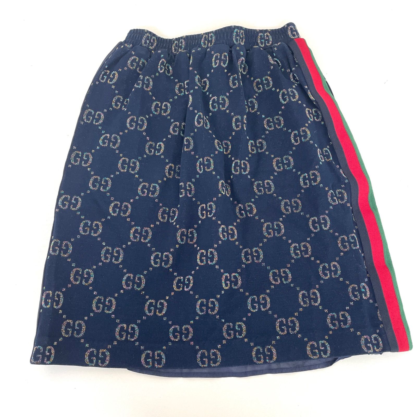 GUCCI グッチ GG柄 ウェブストライプ スカート ネイビー系 GGレインボー キラキララメ サイズ8