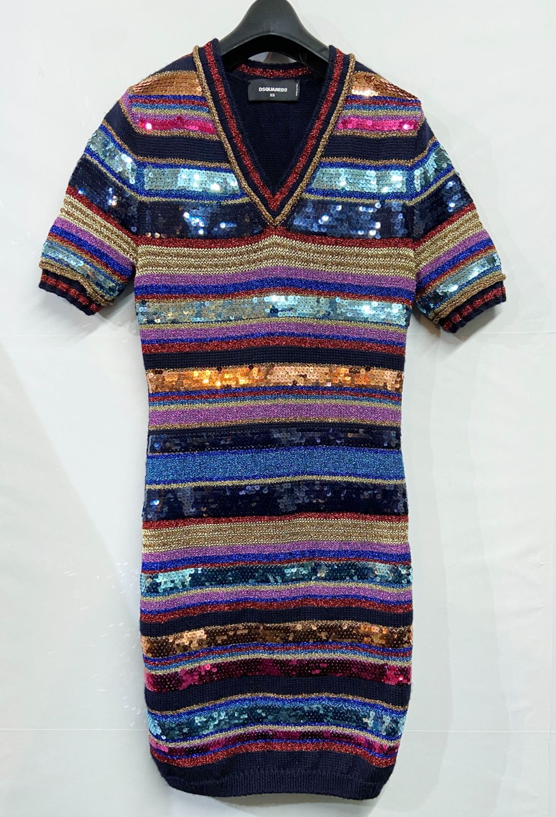 【新品】DSQUARED2 ディースクエアード ニットワンピース Dsquared2®｜ディースクエアード スパンコール ボーダー ニット