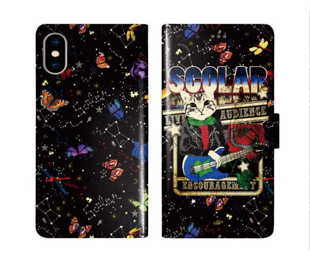 [Android One S10] iPhone14 ケース スカラー スマホケース 手帳型 iPhone16 ケース iPhone 16 15 14 Pro 13 12 Mini 11 スマホカバー 全機種対応 手帳 ScoLar ネコ ロック ギター 宇宙