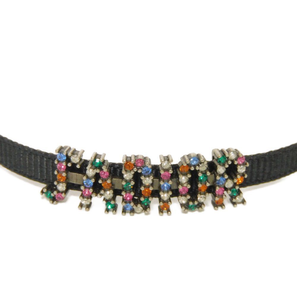 Dior ディオール J'ADIOR クリスタル チョーカー ブラック リボン インストーン 美品 CDロゴ グログラン クリアマルチカラー ネックレス N0681ADRCY