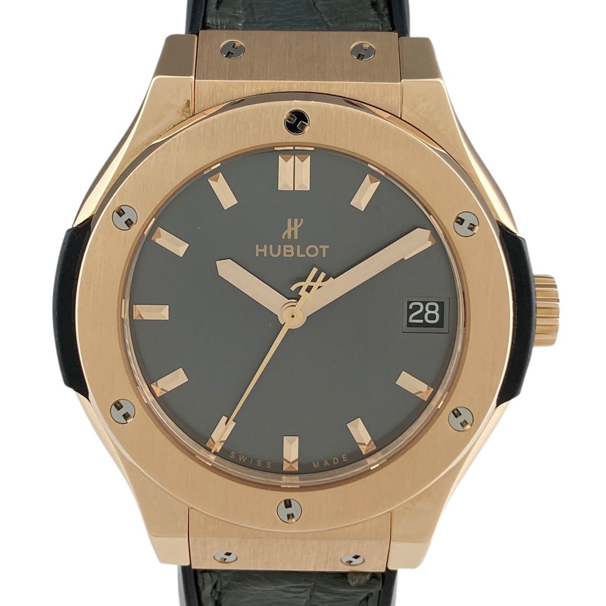 ウブロ HUBLOT クラシック フュージョン キングゴールド 腕時計 PG レザー クォーツ ブラック ユニセックス 【中古】