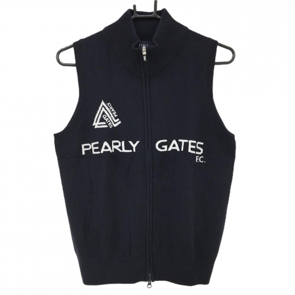 超 パーリーゲイツ ニットジップベスト ネイビー×白 カシミヤ100％ レディース 0 S ゴルフウェア 2025年モデル PEARLY GATES