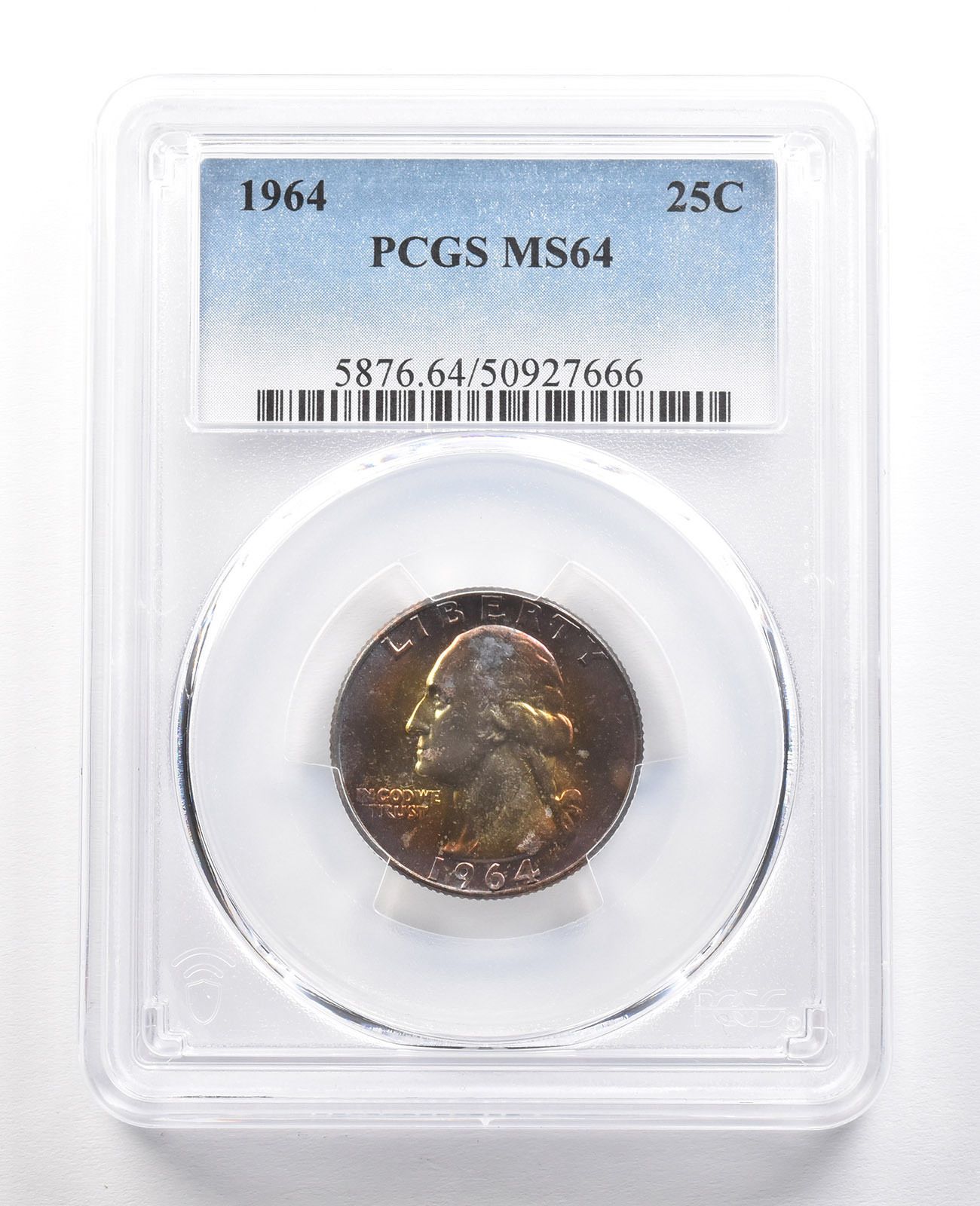 1964年ワシントンクォーター MS64 PCGS レインボーT *6636