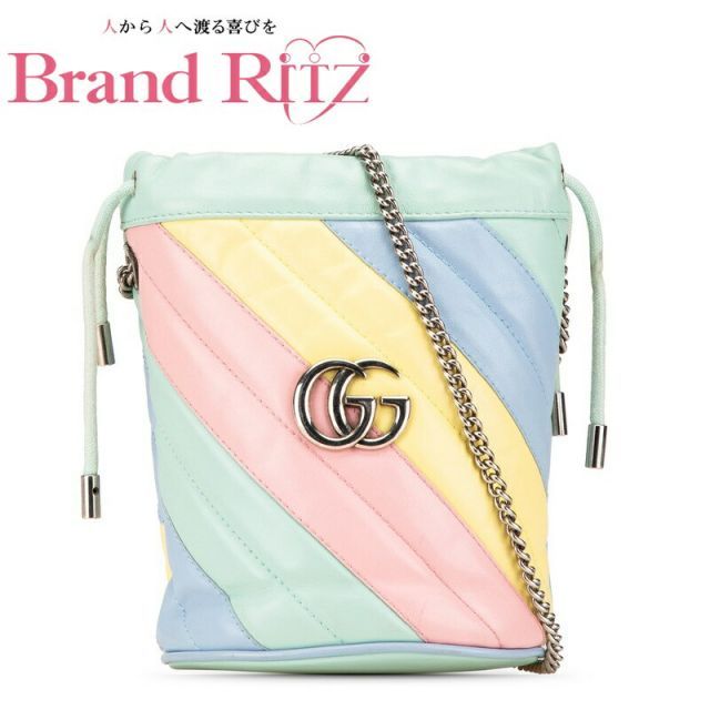 中古 ABランク グッチ GGマーモント ミニ バケットバッグ 斜め掛け  