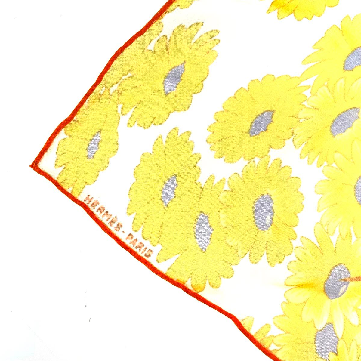 HERMES エルメス シフォンスカーフ  カレ40 FLEURS et CARLINES ひまわりの花束　シルク100％    オレンジ レディース / 240001155211 HERMES エルメス シフォンスカーフ カレ40 FLEURS et CARLINES
