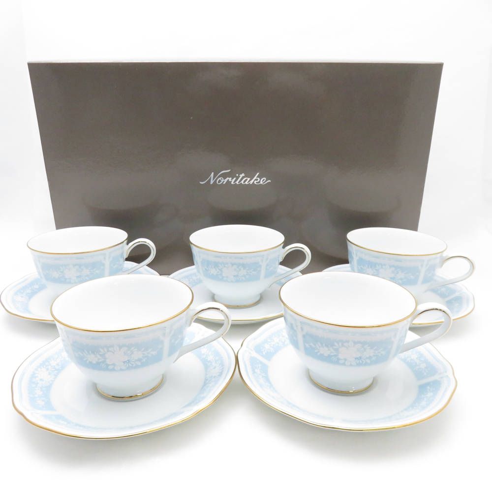 美品 Noritake ノリタケ レースウッドゴールド 1507 カップ＆ソーサー 5客 セット 碗皿 ティー コーヒー 花柄 水色 SU8154E  - メルカリ