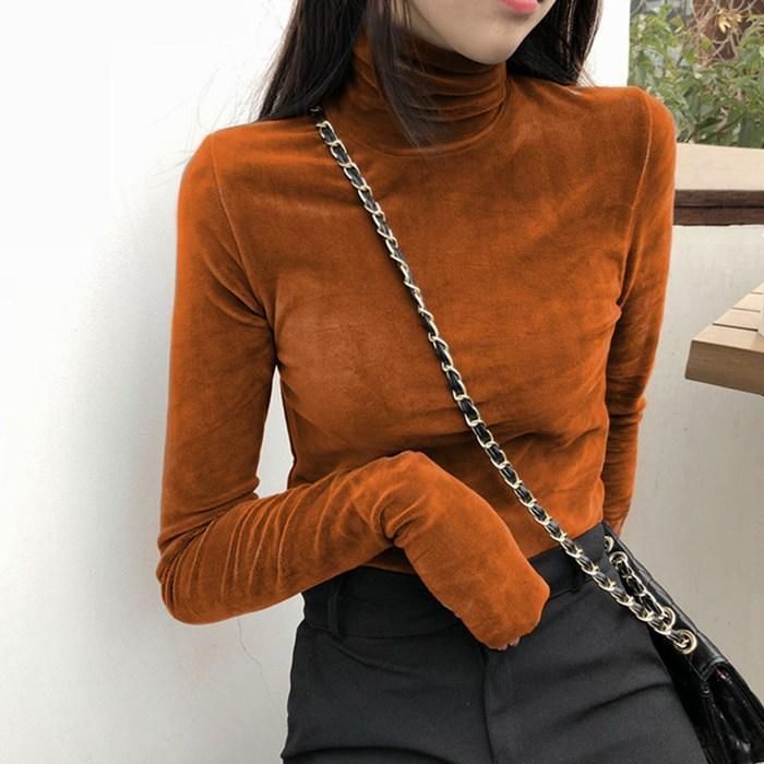 ベロア 長袖 Tシャツ ハイネック タートルネック トップス