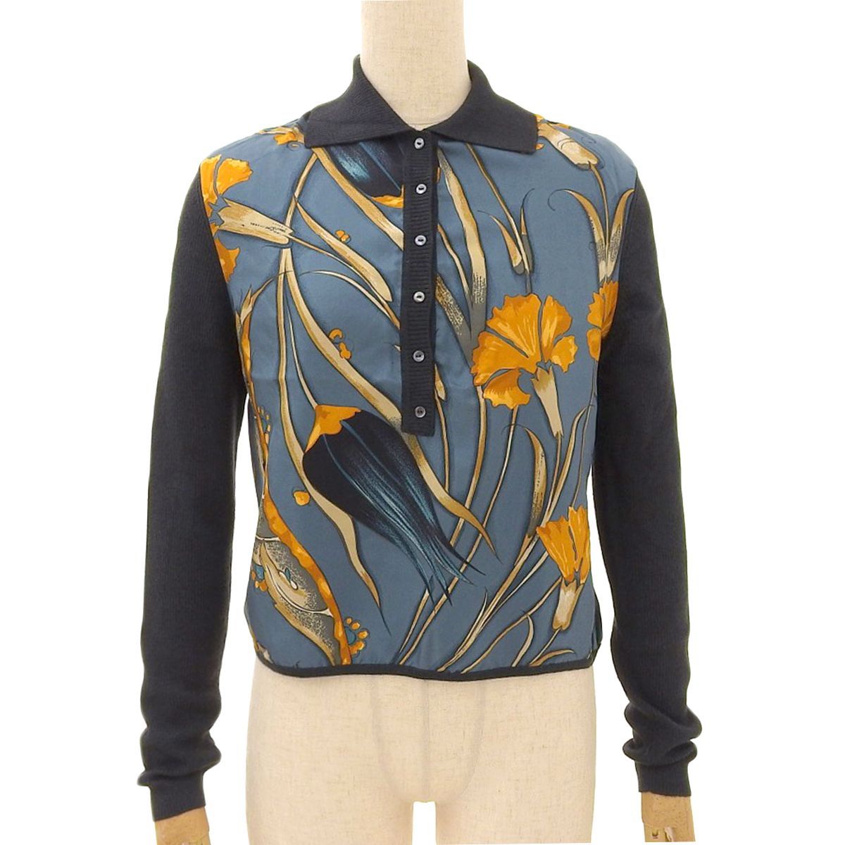 8897) エルメス HERMES プルオーバー 長袖 シャツ ニット シルク 