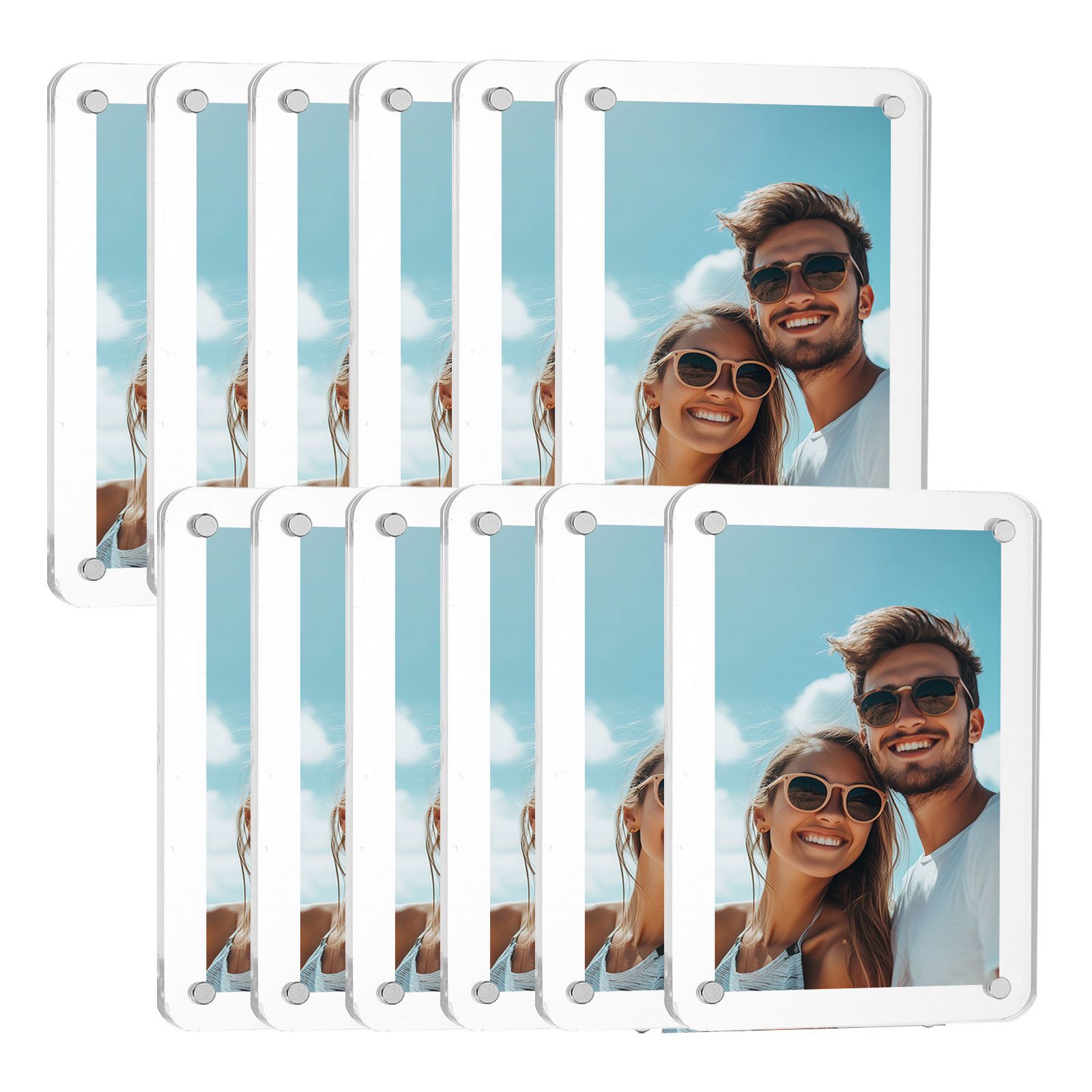 アクリル磁気フレーム 12個 クリアアクリルフォトフレーム 両面磁気フォトフレーム 厚いフレームなし アクリルフレーム デスクトップディスプレイ ホー : Handepo アクリルフォトフレーム 12個パック 4 x 6