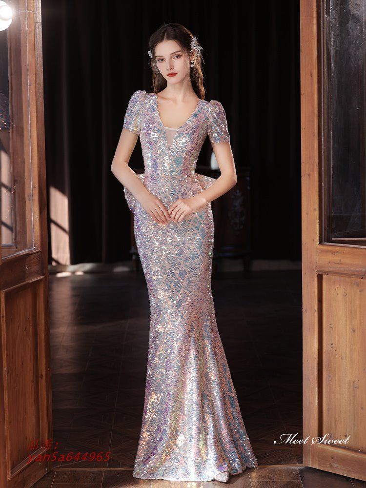 カラードレス ロングドレス マーメイドドレス イブニングドレス キラキラ パーティードレス ウエディングドレス 披露宴 ウェディングドレス 結婚式 二次会 花嫁 yan5a644965