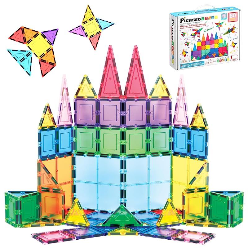 人気定番，人気 【新品】 PicassoTiles 60ピースセット60pcsマグネットビルディングタイルクリア磁気3Dビルディングブロック建設プレイボード-想像を超えた創造性、インスピレーション、レクリエーション、教 その他