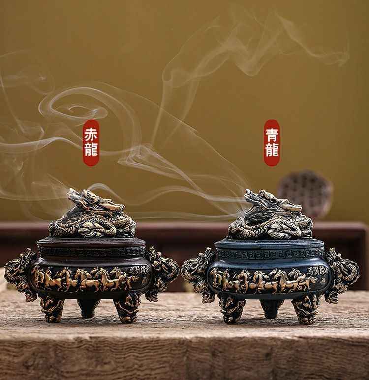 香炉 龍 ドラゴン青龍 赤龍 三足香炉 インテリア 香炉 アンティーク