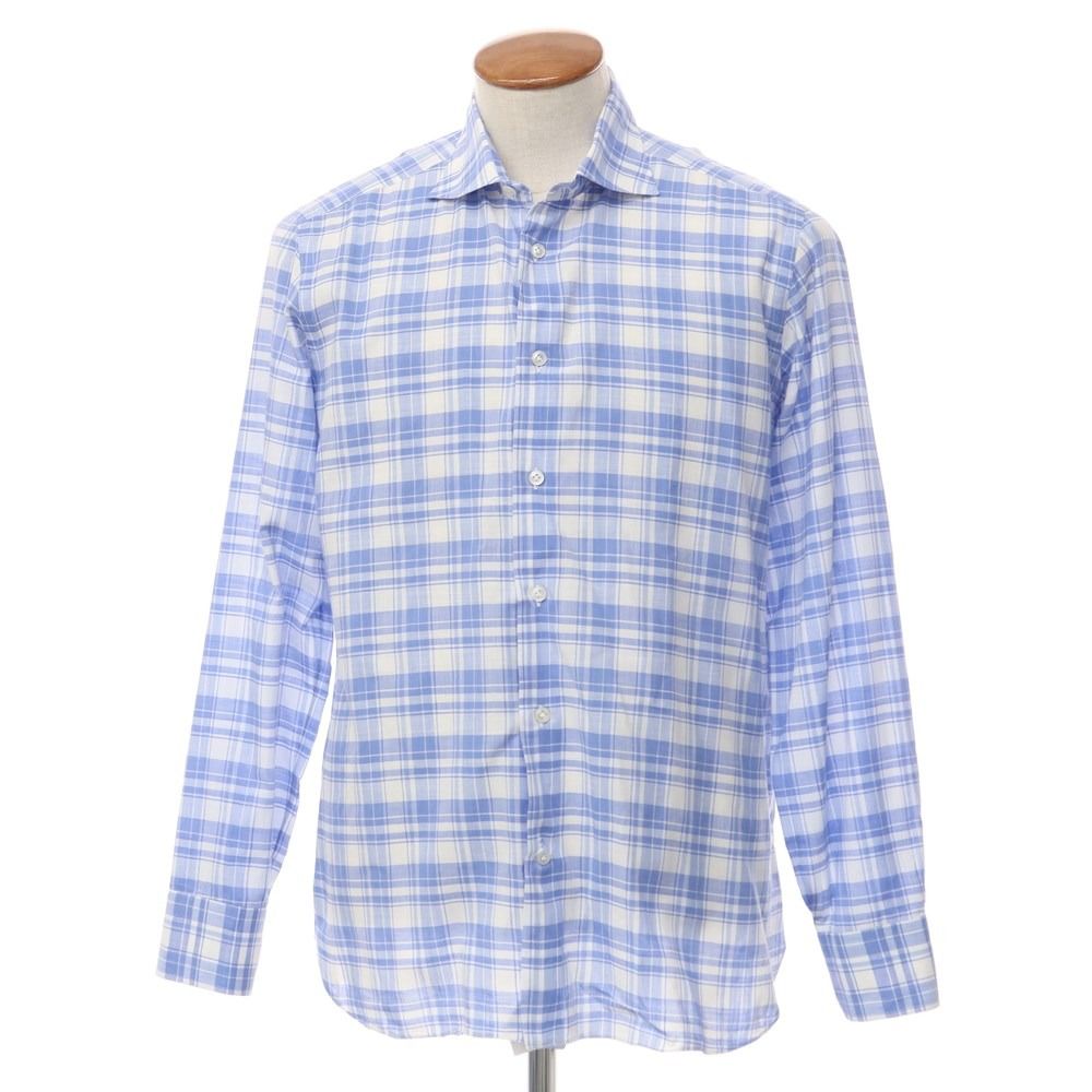 【中古】ボリエッロ BORRIELLO コットン チェック シャツ ブルーxホワイト【サイズ40】【メンズ】