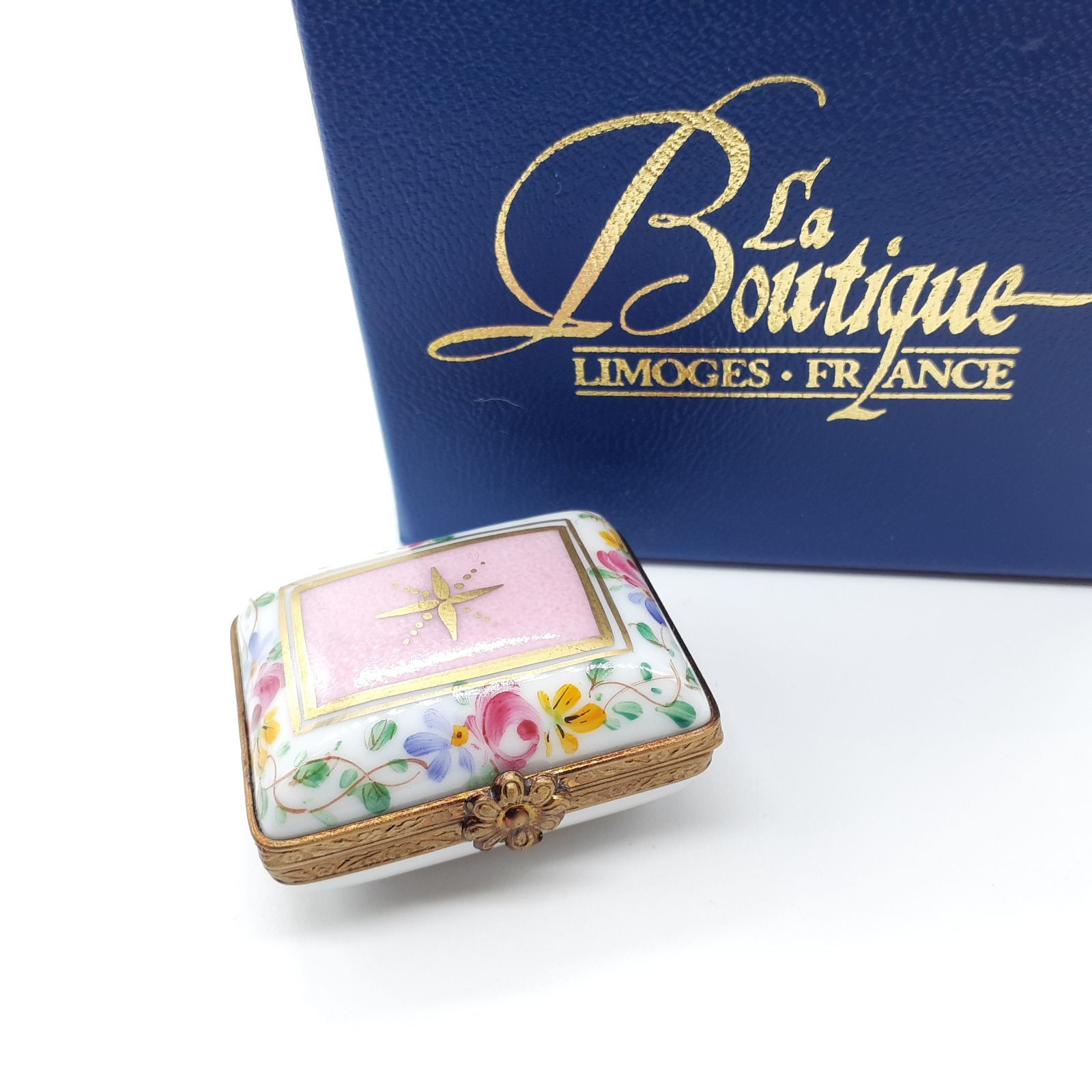 LIMOGES リモージュボックス フランス エナメル 小物入れ スクエア ピンク フラワー