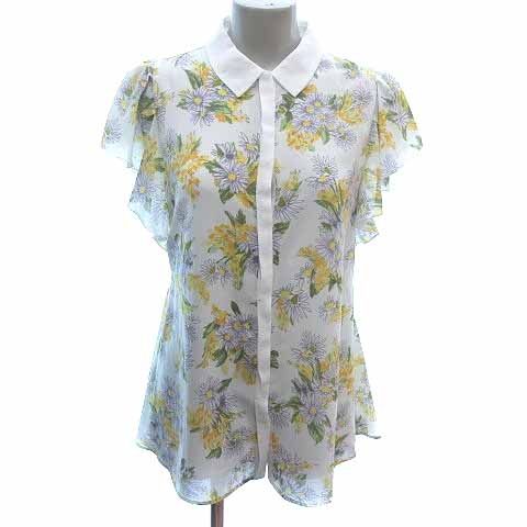 アプワイザーリッシェ Apuweiser-riche シャツ ブラウス ペプラム 花柄 フレンチスリーブ 2 M 白 ホワイト /YK