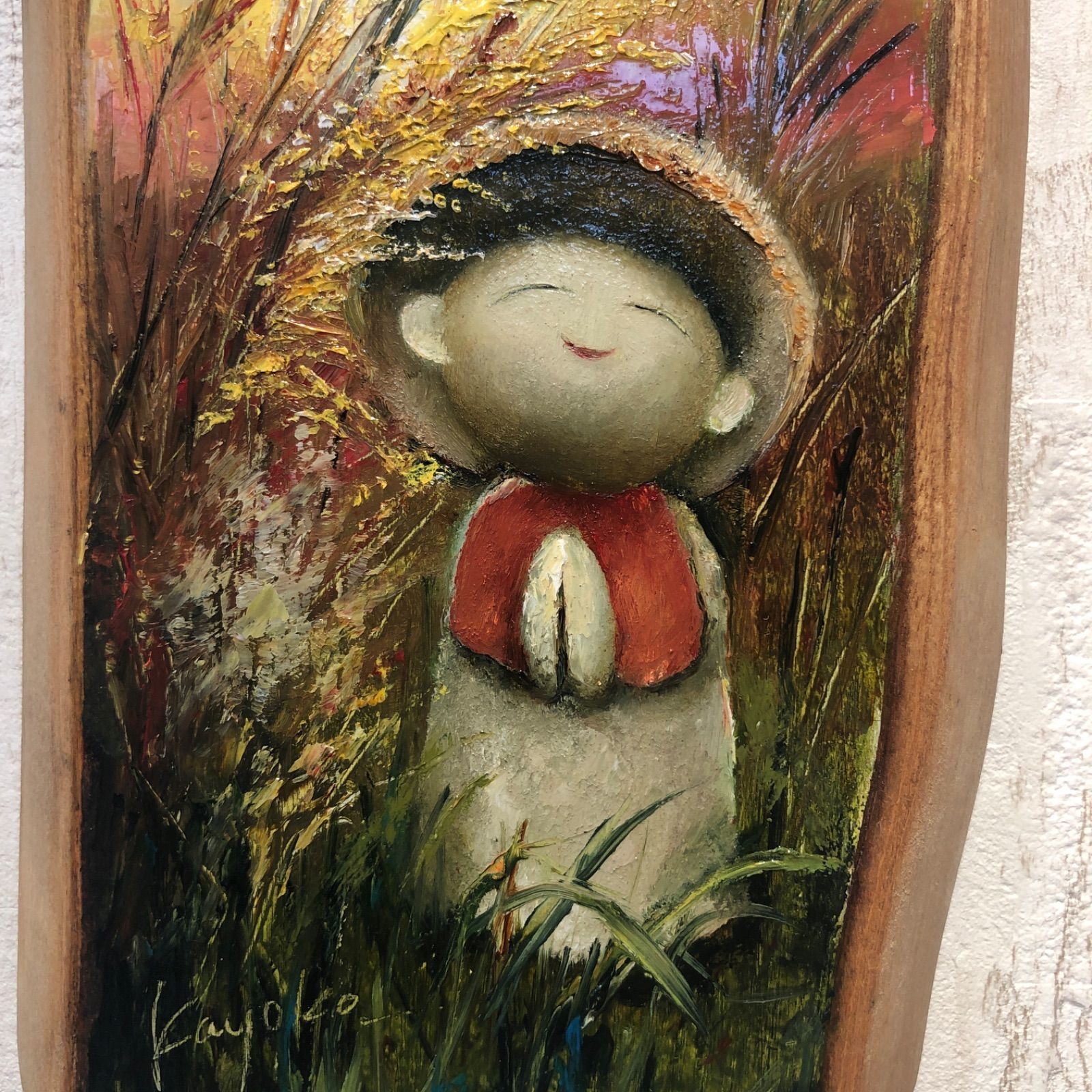 油絵　お地蔵さん 宮木薫「お地蔵さん」グワッシュ（不透明水彩画）・F6号 絵画