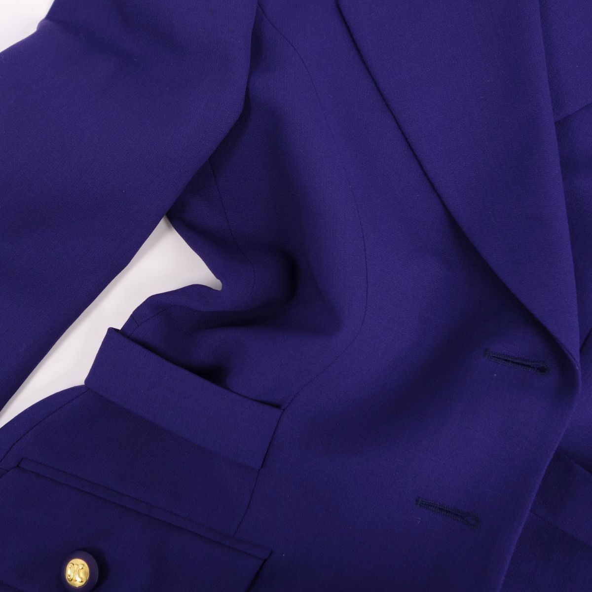 CELINE - 美品 Vintage セリーヌ CELINE ジャケット テーラードジャケット トリオンフボタン ロゴバックル ウール アウター レディース 38(M相当) ブルー 美品 Vintage セリーヌ CELINE ジャケット テーラードジャケット