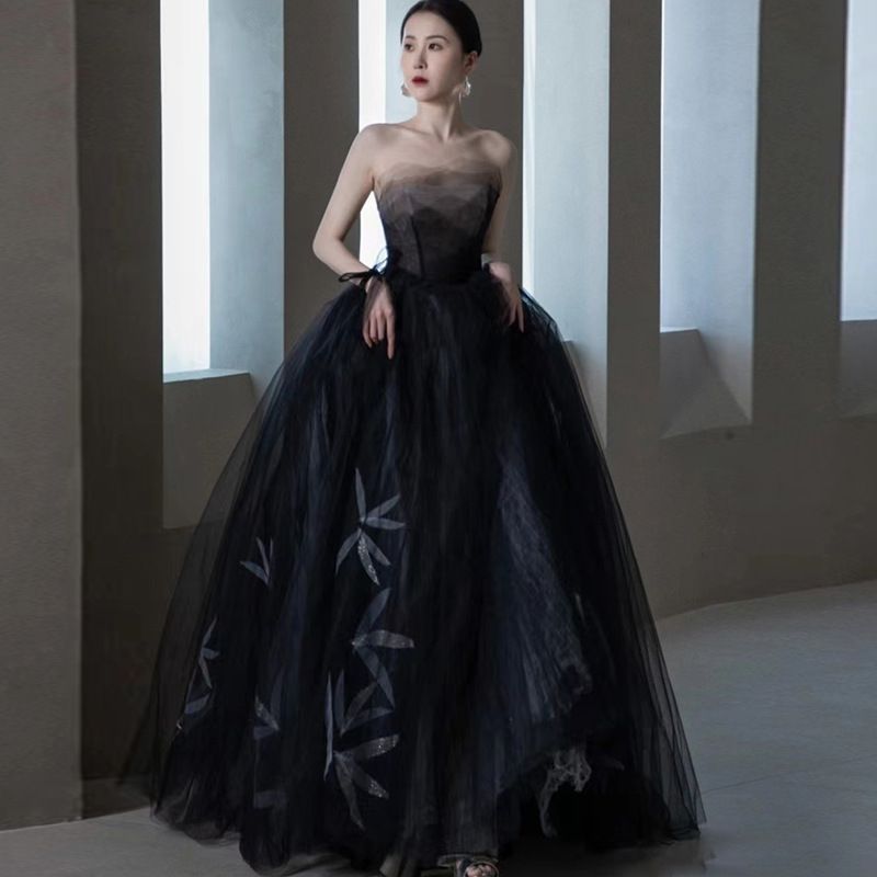 レディース 2025夏 ブラック 感 チューブトップ ロングドレス ウェディングドレス パーティー