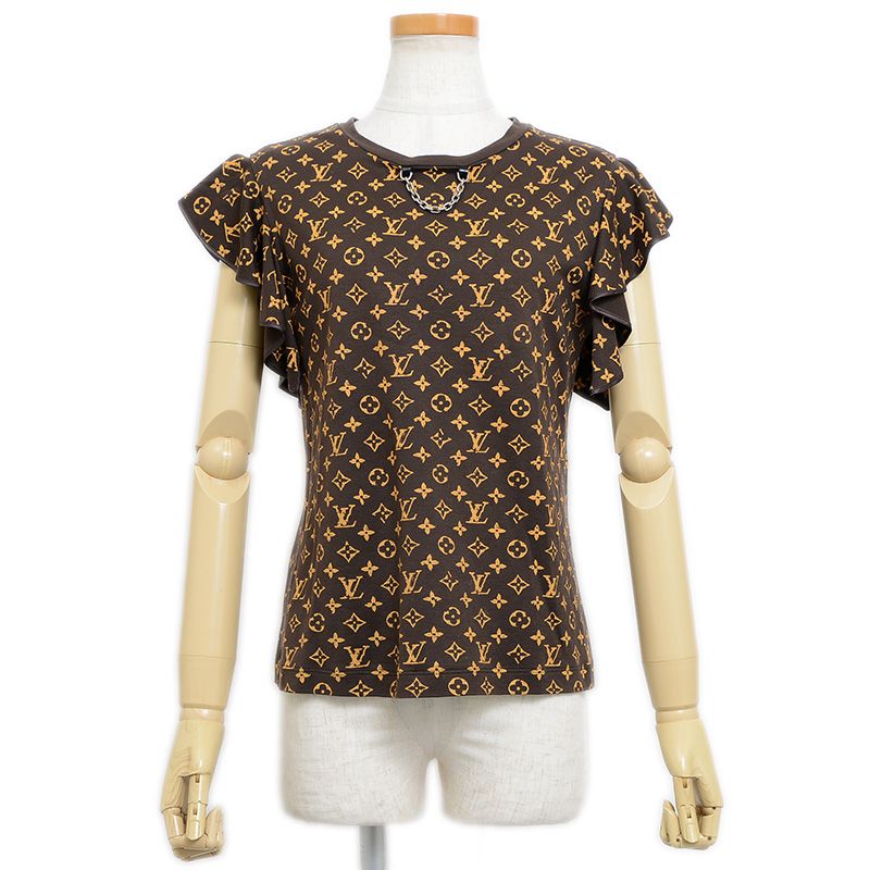 ルイ･ヴィトン 半袖Tシャツ モノグラム フリル コットン ブラウン レディース