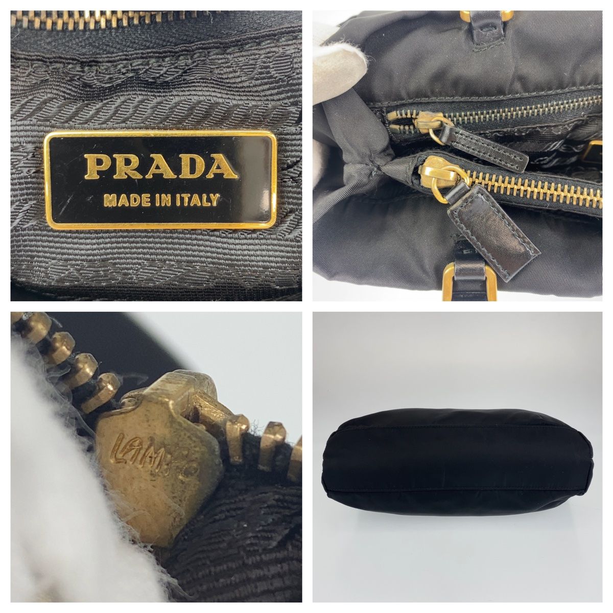 PRADA プラダ 三角ロゴプレート ブラック 黒 ゴールド金具 ナイロン レザー ハンドバッグ トートバッグ レディース 404211  【中古】【中古】