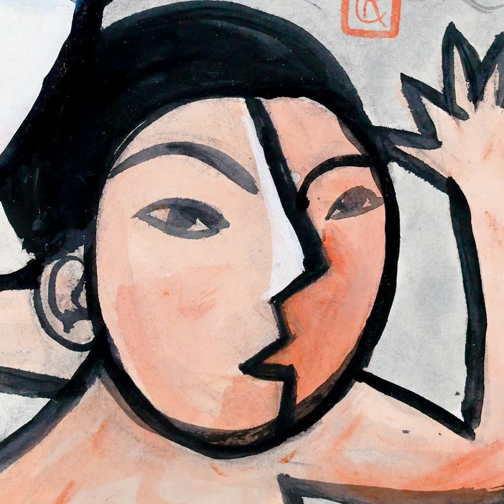 北川民次 母子像 水彩画 真作】【WISH】北川民次「母子像」水彩 1980年作 北川民次鑑定