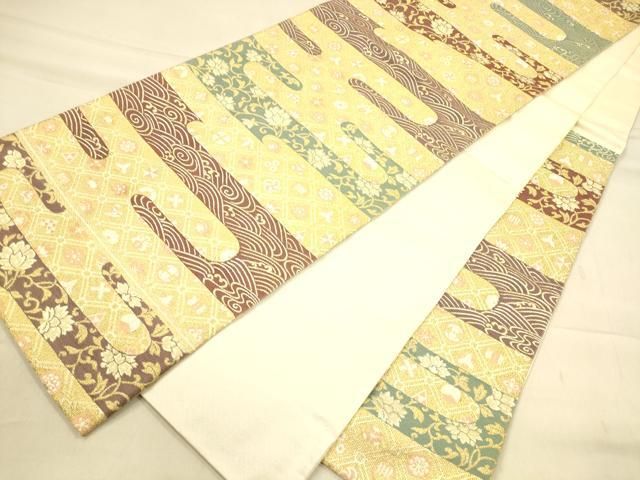 平和屋着物▽両面 六通柄袋帯 更紗唐草文 金糸 正絹 逸品 CAAX0265vp