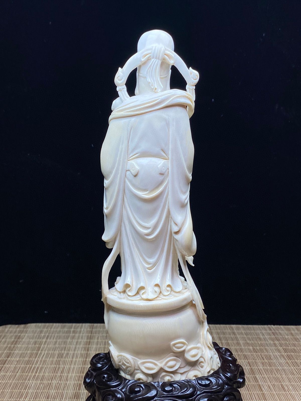 天然マンモス牙美しい手作り彫刻財神爺·招財進宝 置物