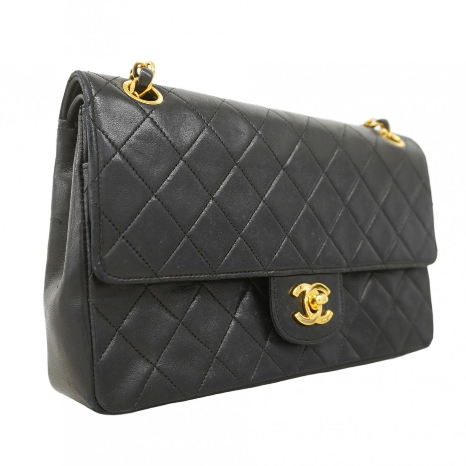 CHANEL マトラッセ　ショルダーバッグ　ブラック　Wフラップ　ラムスキン CHANEL シャネル Wフラップ25 マトラッセ ショルダーバッグ