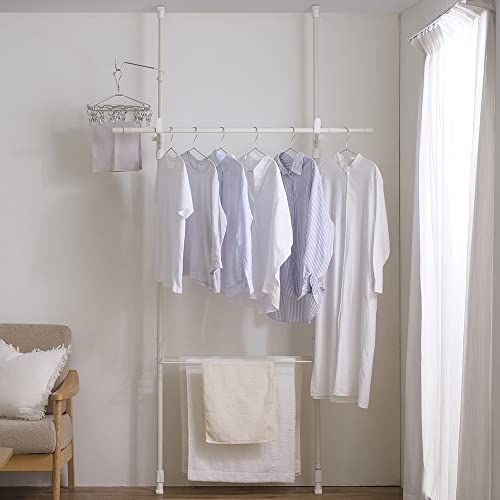 アイリスオーヤマ 窓枠 洗濯物干し 約2人分 簡単設置 幅約110~190 2本タイプ ホワイト TPM-2 IRIS OHYAMA