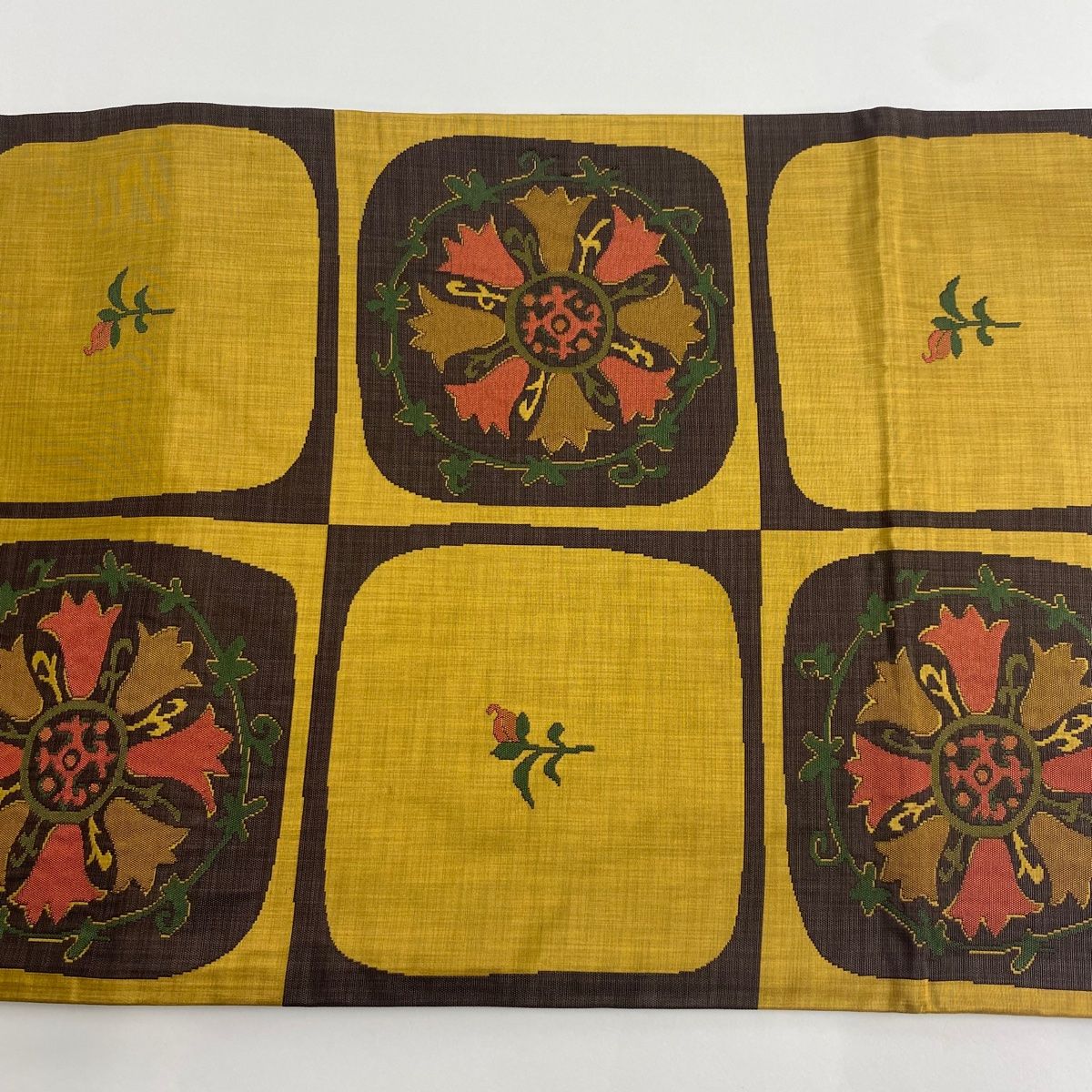 袋帯 美品 名品 木屋太 落款 華文 草花 山吹茶色 六通 正絹