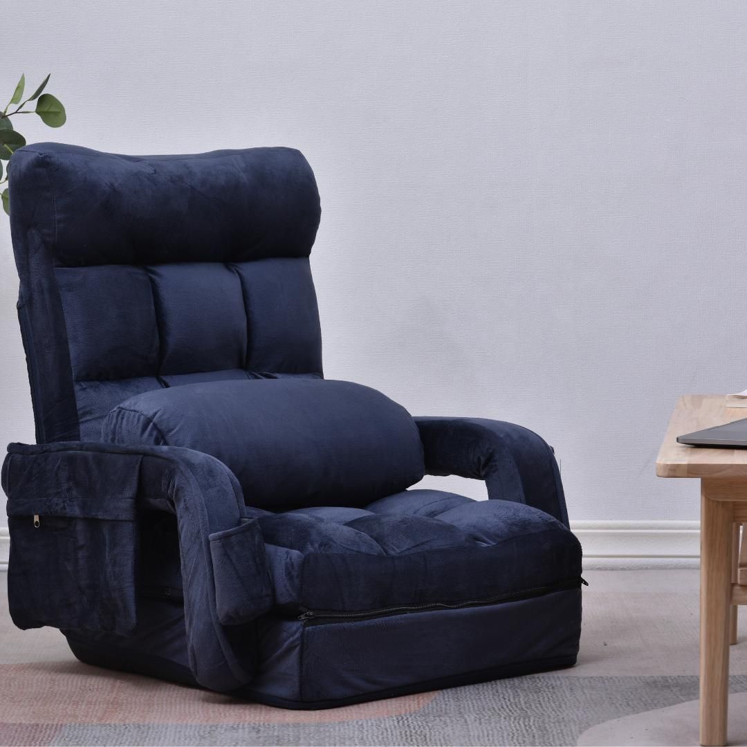 座椅子リクライニング14段ギアリクライニングチェアー ファブリック【ダークブルー 座椅子リクライニング14段ギアリクライニングチェアー ファブリック