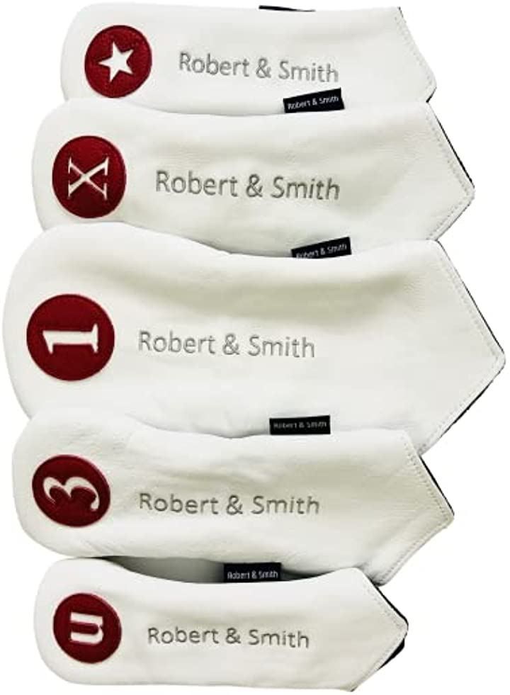 Robert&Smith ゴルフ用品 本革 ヘッドカバー 5点セット ロゴ刺繍 フルグレインレザー ドライバーx1 ウッドx2 ユーティリティx2(  ホワイト・赤ナンバー) - メルカリ