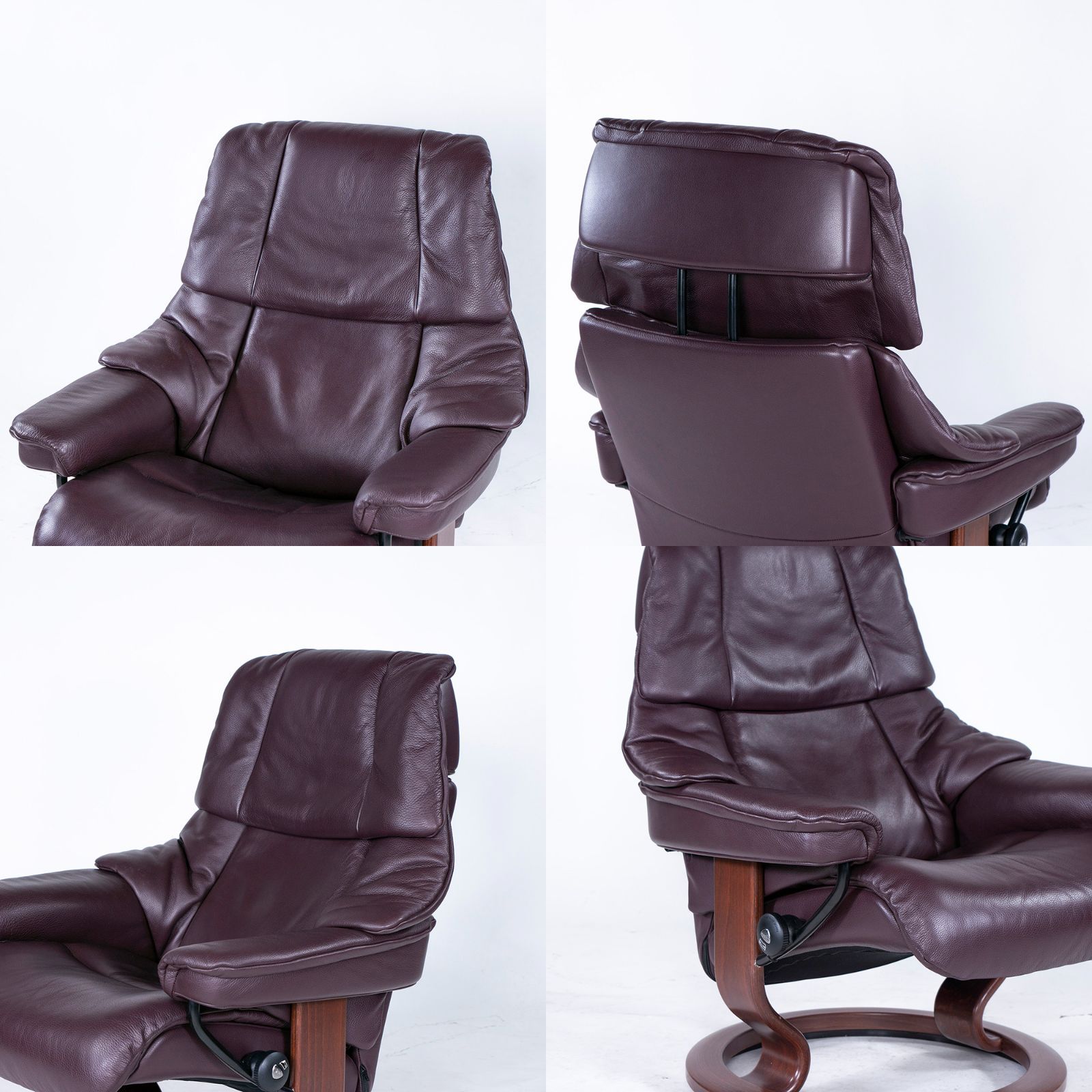 エコーネス リクライニングチェア＆オットマン Ekornes Stressless ストレスレスチェア Reno Mサイズ ボルドー ハイバック 本革 レザー 北欧デザイン ノルウェー