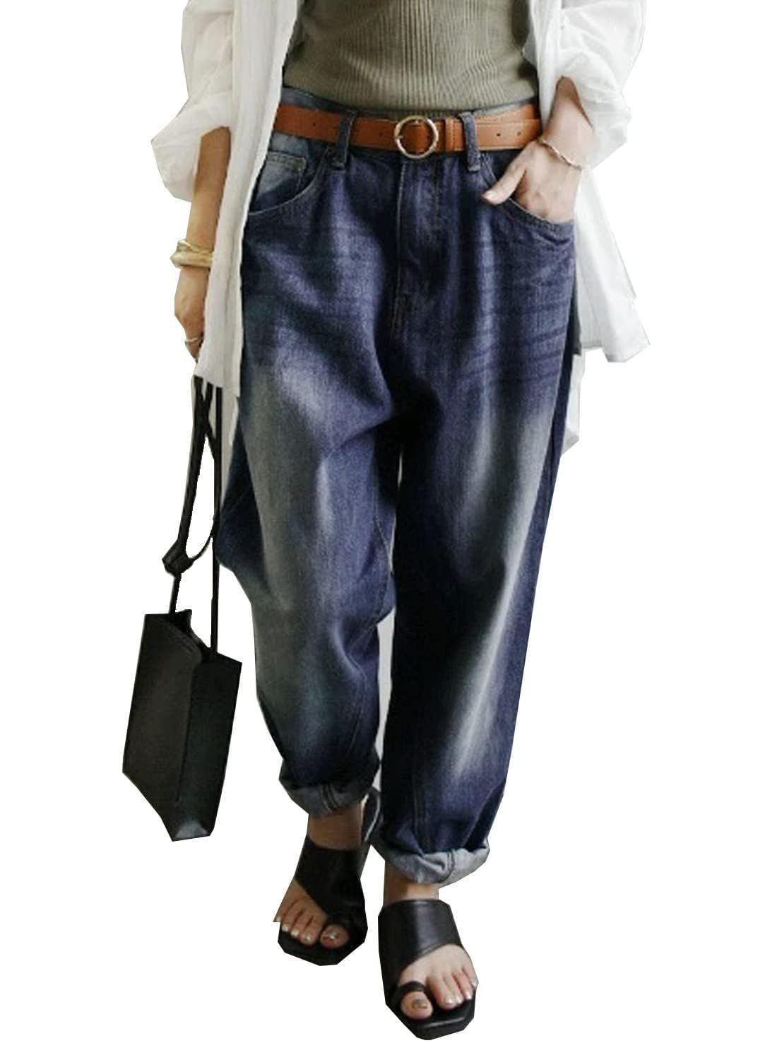 Size 3L_Color ネイビーA アンドイット 深ゆるまた サルエル デニムパンツ レディース ワイドパンツ サルエルパンツ ジーンズ ボーイフレンドデニム 3L ネイビーA