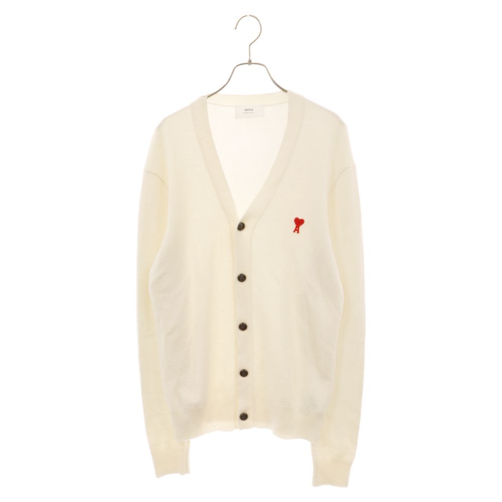 AMI Alexandre Mattiussi (アミアレクサンドルマテュッシ) ADC CARDIGAN ハートロゴ刺繍 ニットカーディガン ホワイト HKC001.001